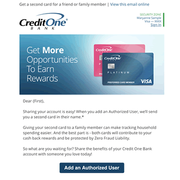 Credit One Bank - Authorized User Email Campaign